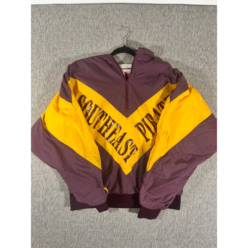 Vintage Betlin Southeast Pirates Windbreaker XL Maroon Yellow Quarter Zip Hooded